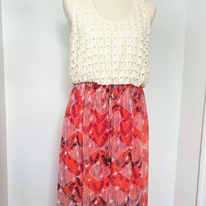 City Triangle Summer Long Maxi Dress Size Large Orange Blue Cream Knit Blouson